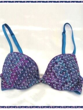 Sexy Padded Push-up Bra 34A On Gossamer cute & colorful Turquoise  Purple print